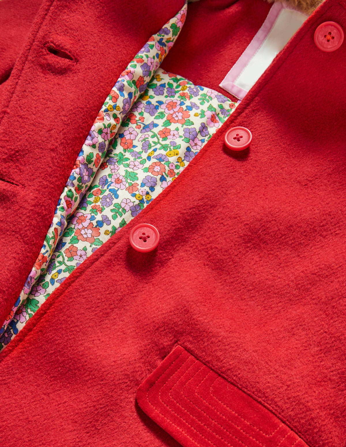 Red Fur Collar Wool Coat-Cranberry Red - Image 3