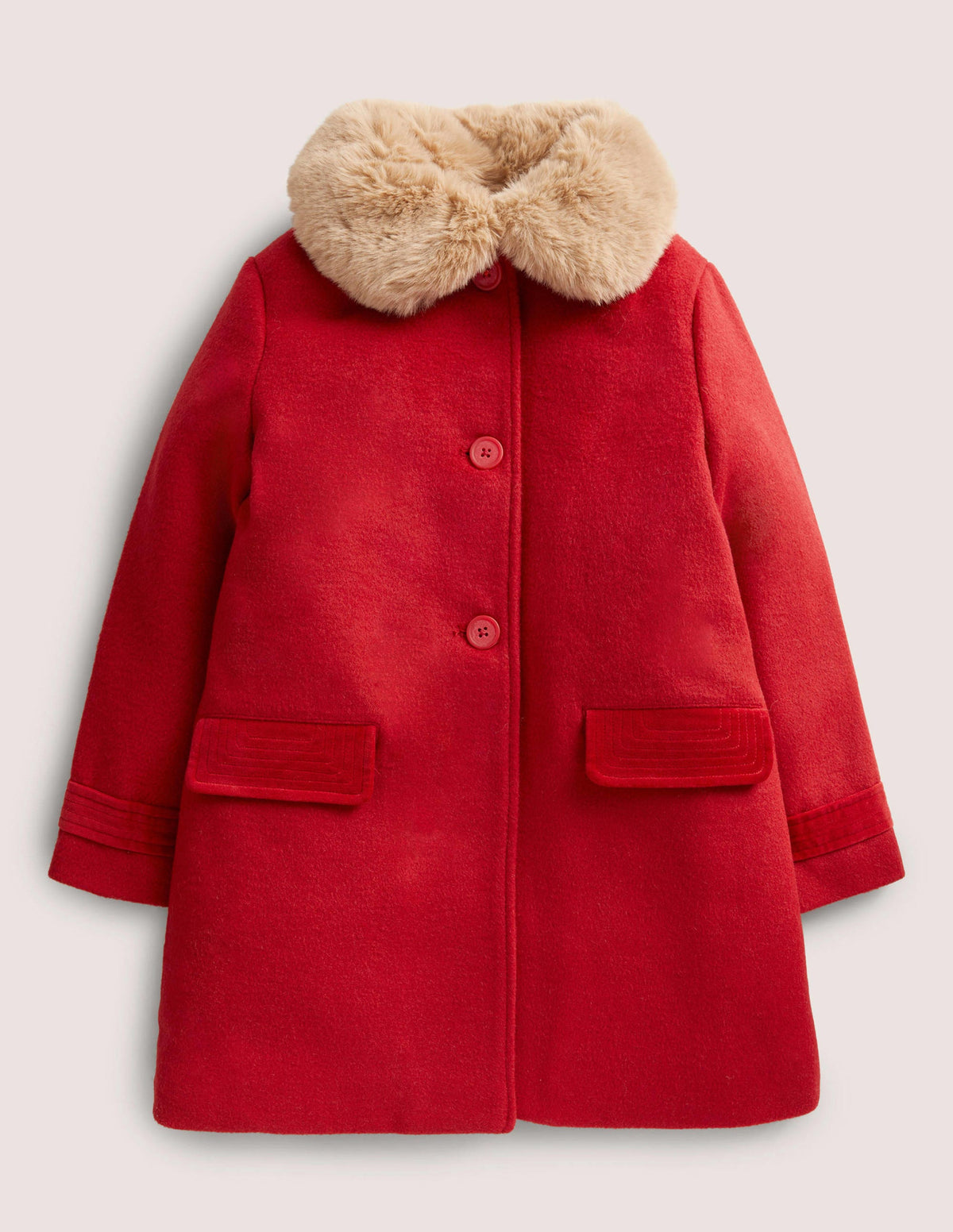 Red Fur Collar Wool Coat-Cranberry Red-1