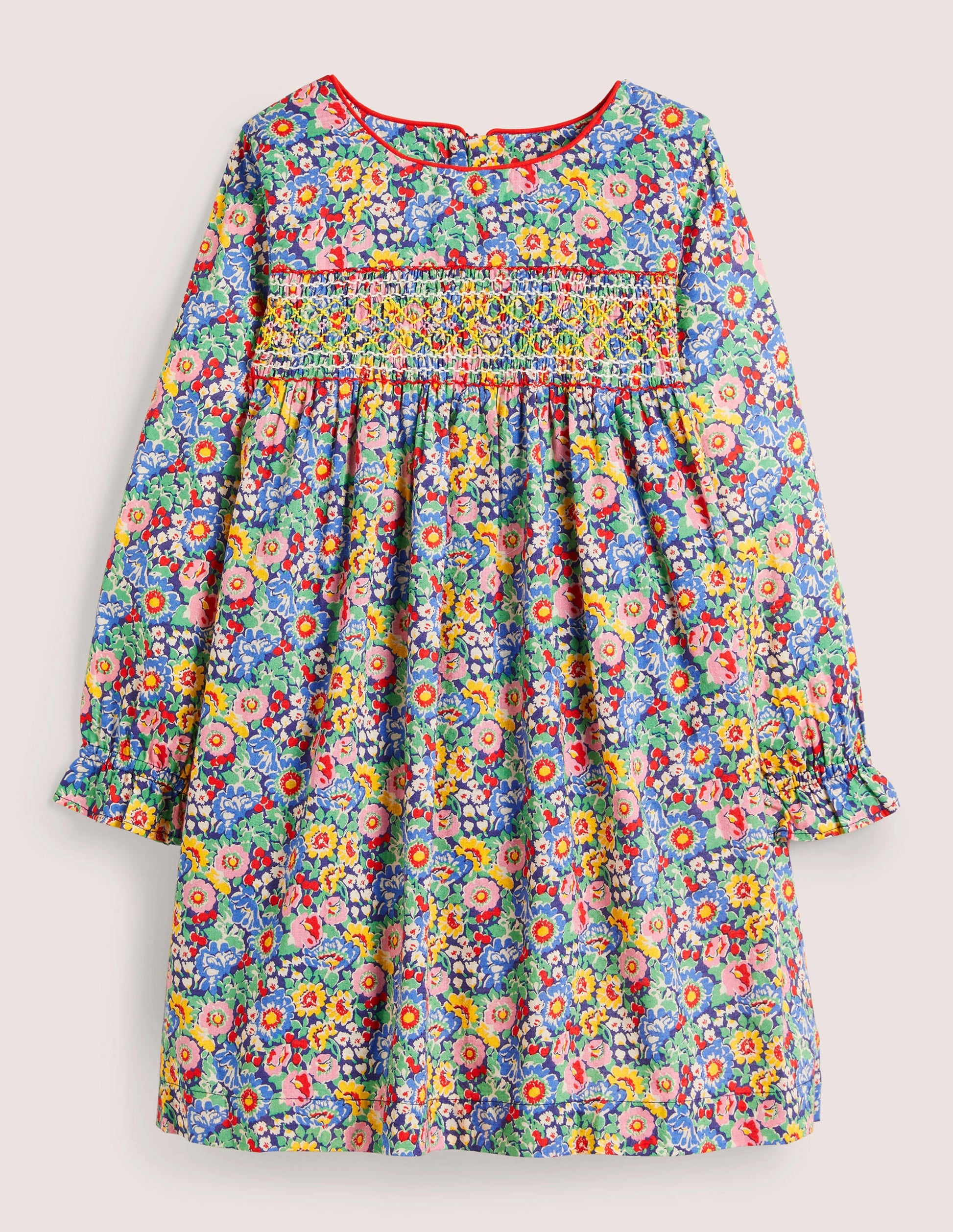 Long-sleeved Smock Dress-Multi Floral-1
