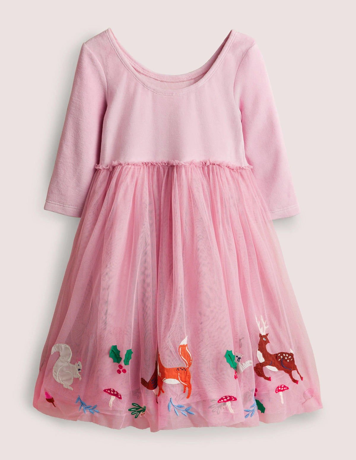 Pink Velvet Bodice Tulle Christmas Party Dress-Cameo Pink Woodland Animals - Image 2