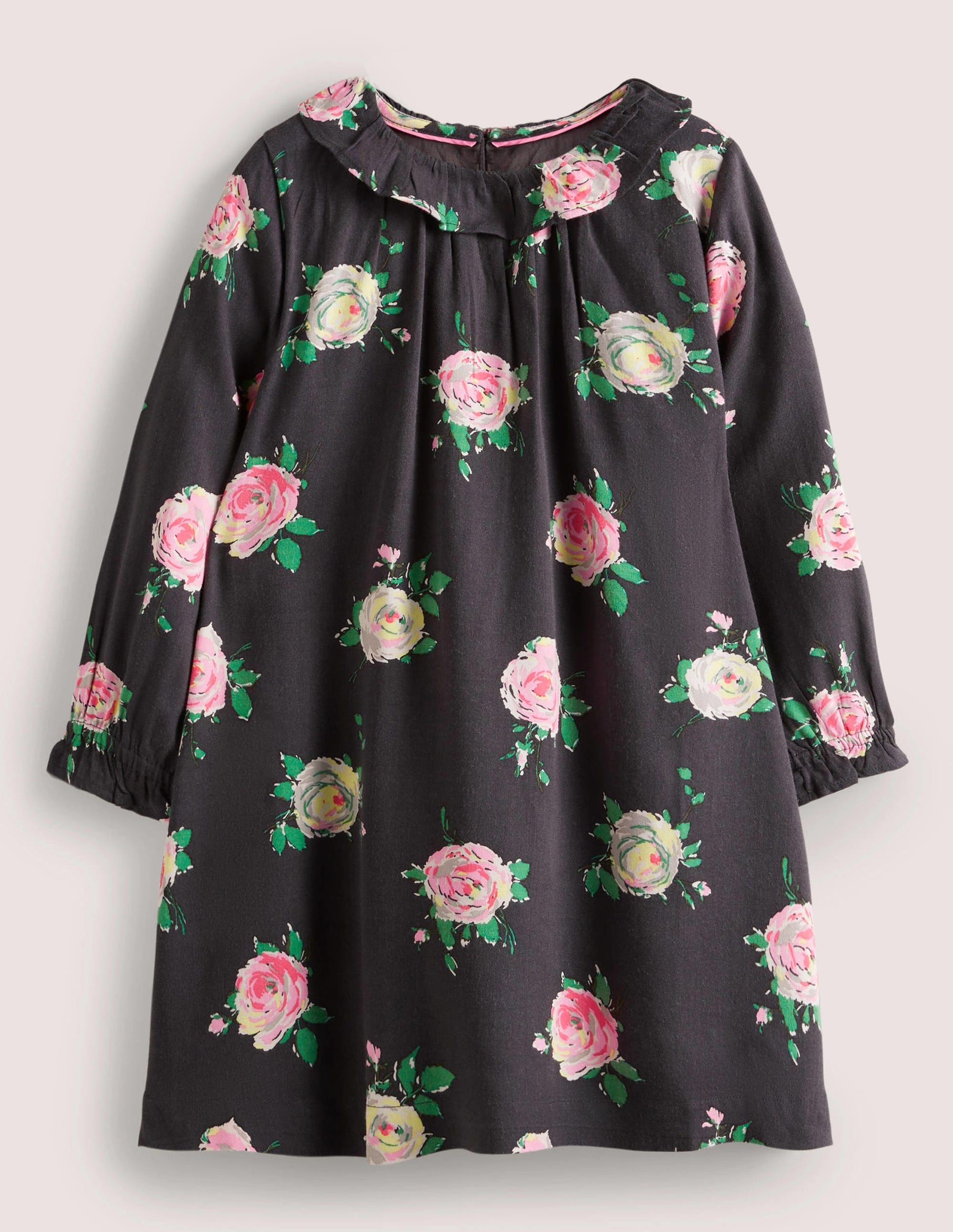 Woven Printed Dress-Soot Grey Rose-1