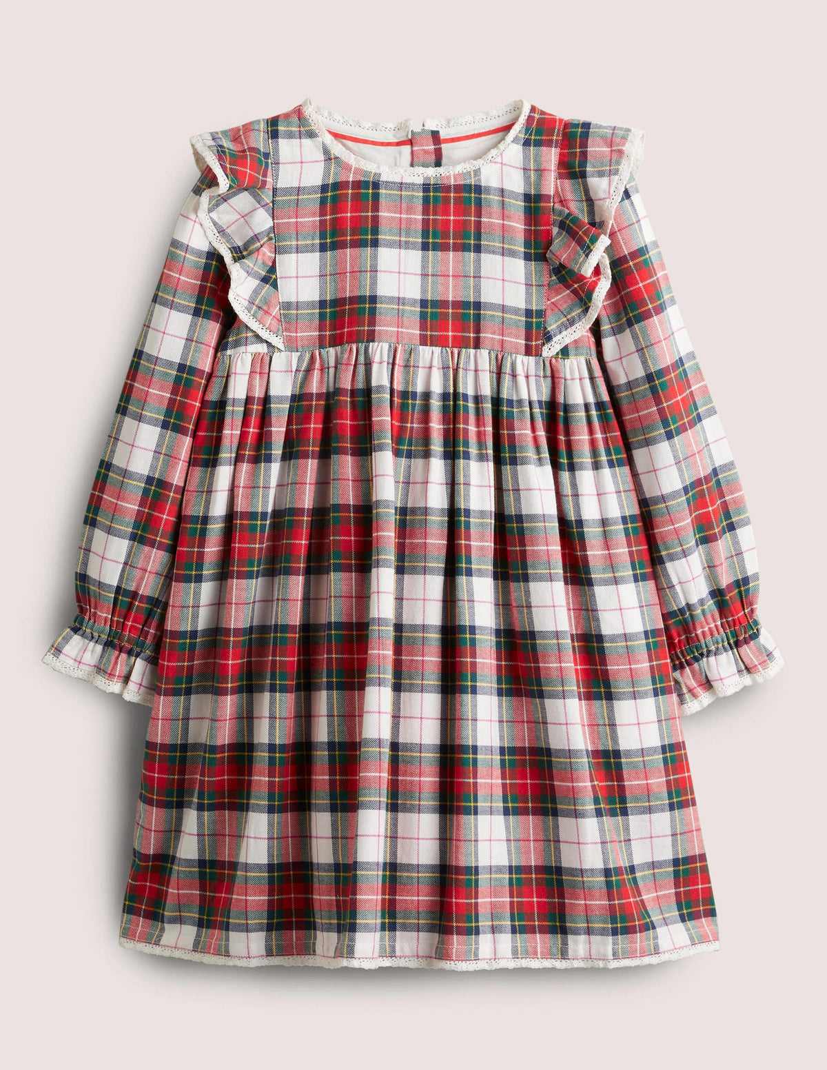 Woven Printed Dress-Ivory/Red Check-1