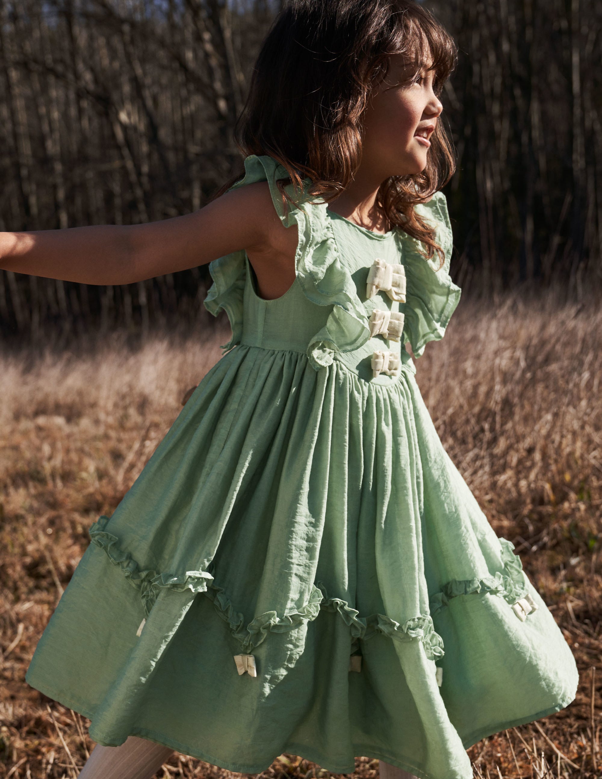Green Organza Bow Party Dress-Csarite Green Gold Bows - Image 4