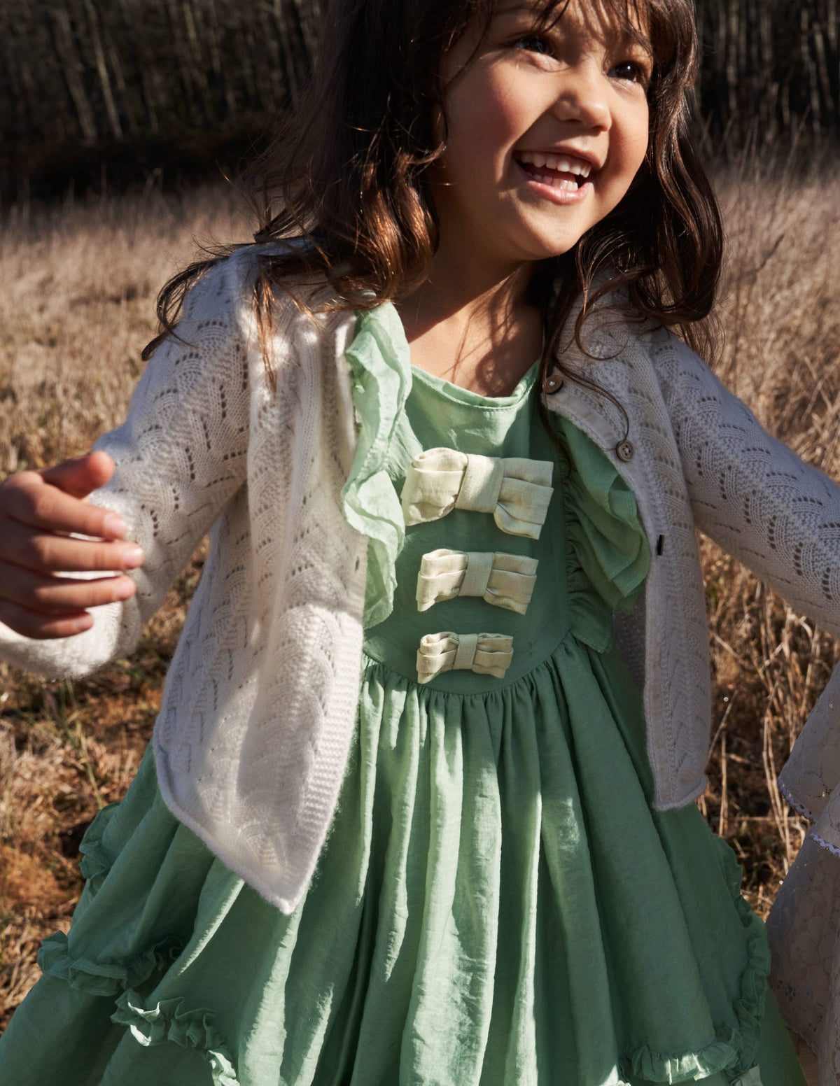 Green Organza Bow Party Dress-Csarite Green Gold Bows - Image 5