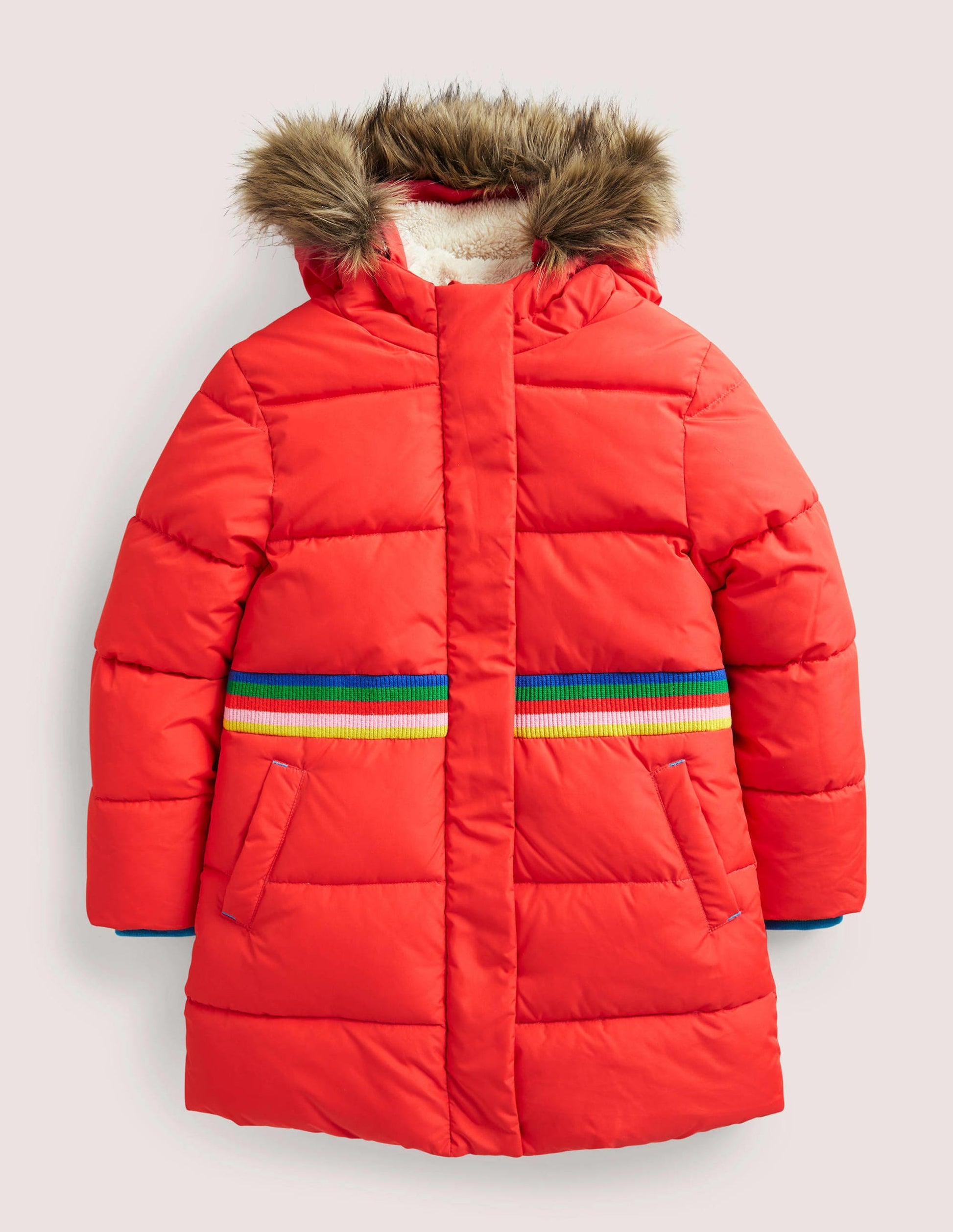 Waisted Puffer Jacket-Strawberry Tart Red Rainbow-1