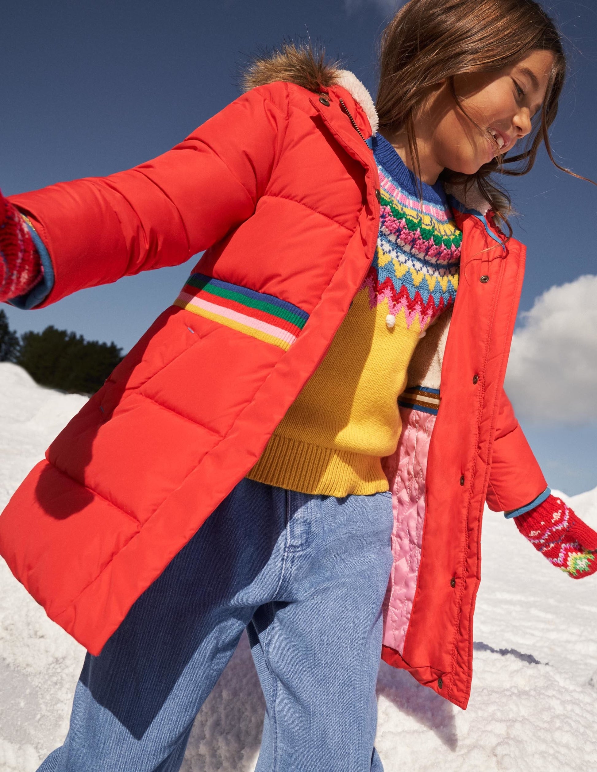Waisted Puffer Jacket-Strawberry Tart Red Rainbow-5