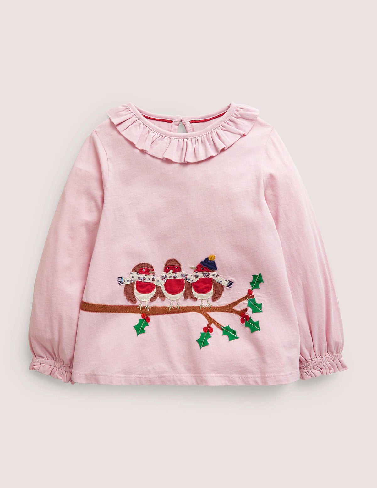 Pretty Appliqué T-Shirt-Cameo Pink Robins - Image 1