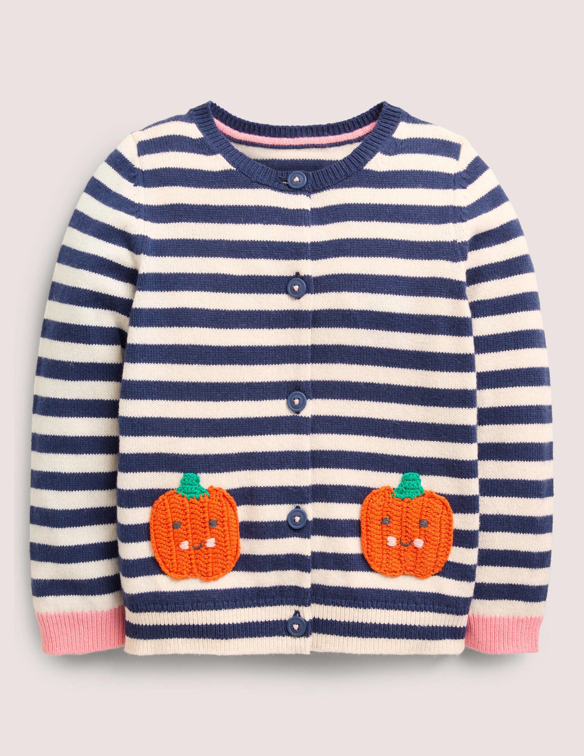 Navy Stripe Pumpkin Pockets Halloween Cardigan-Navy/Ivory Stripe Pumpkins-1