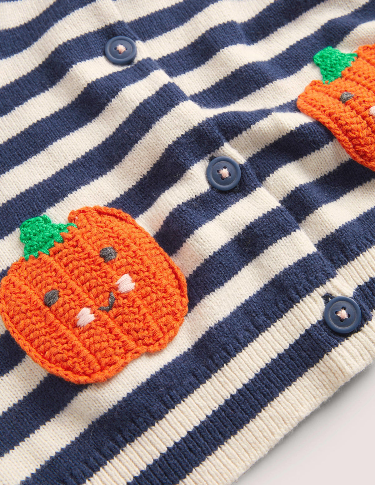 Navy Stripe Pumpkin Pockets Halloween Cardigan-Navy/Ivory Stripe Pumpkins - Image 3