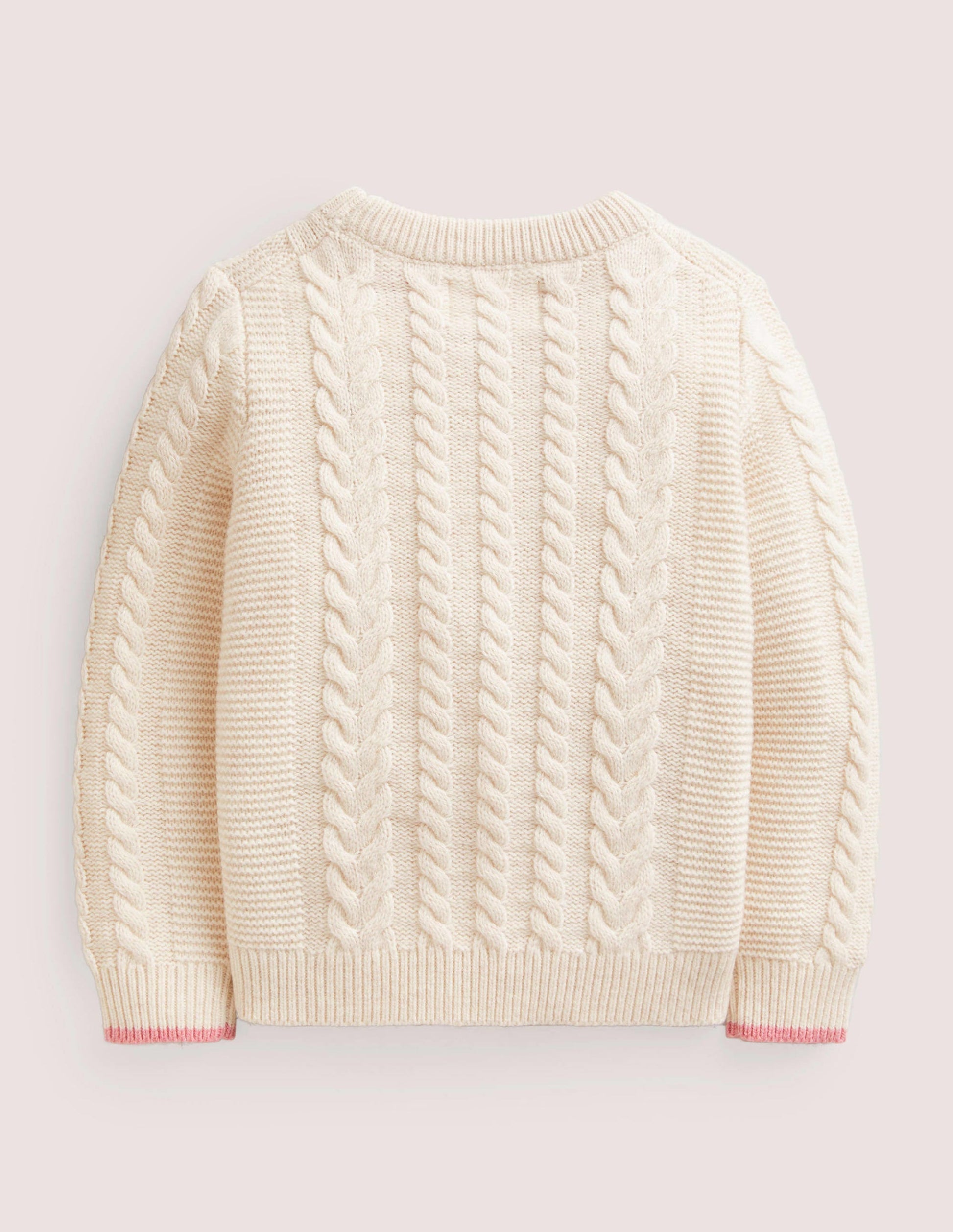 Embroidered Cable Knit Sweater-Ecru Marl Embroidery-2