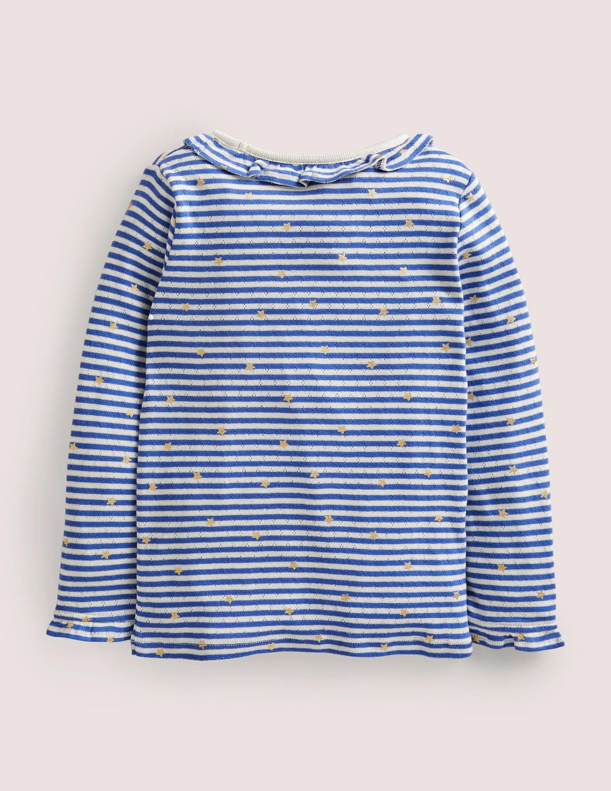 Sparkly Ruffle Pointelle Top-Elizabethan Blue/Ivory-2