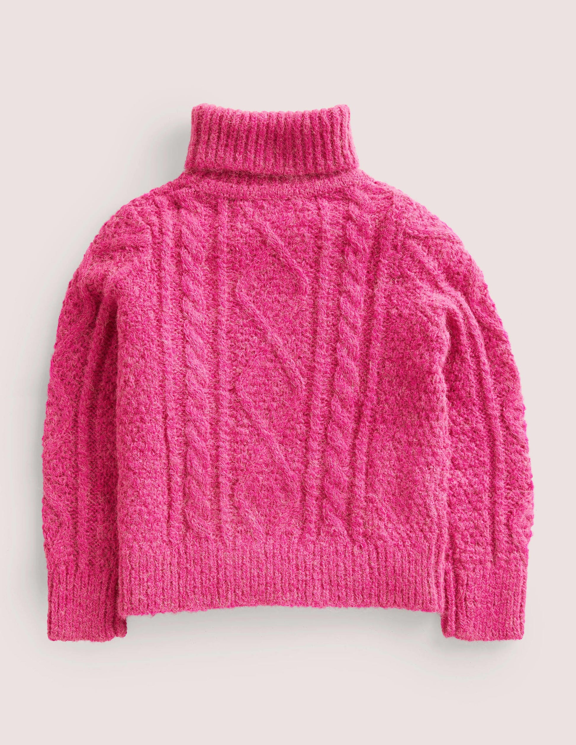 Chunky Cable Roll Neck Sweater-Shocking Pink Cable-2