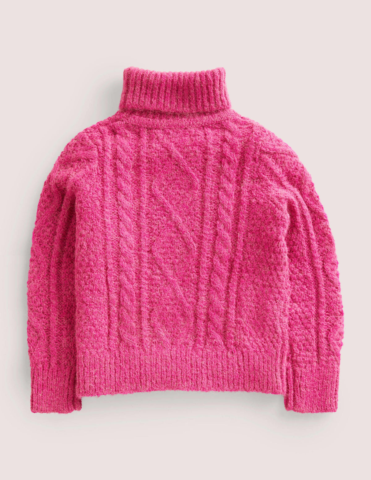 Chunky Cable Roll Neck Sweater-Shocking Pink Cable - Image 2