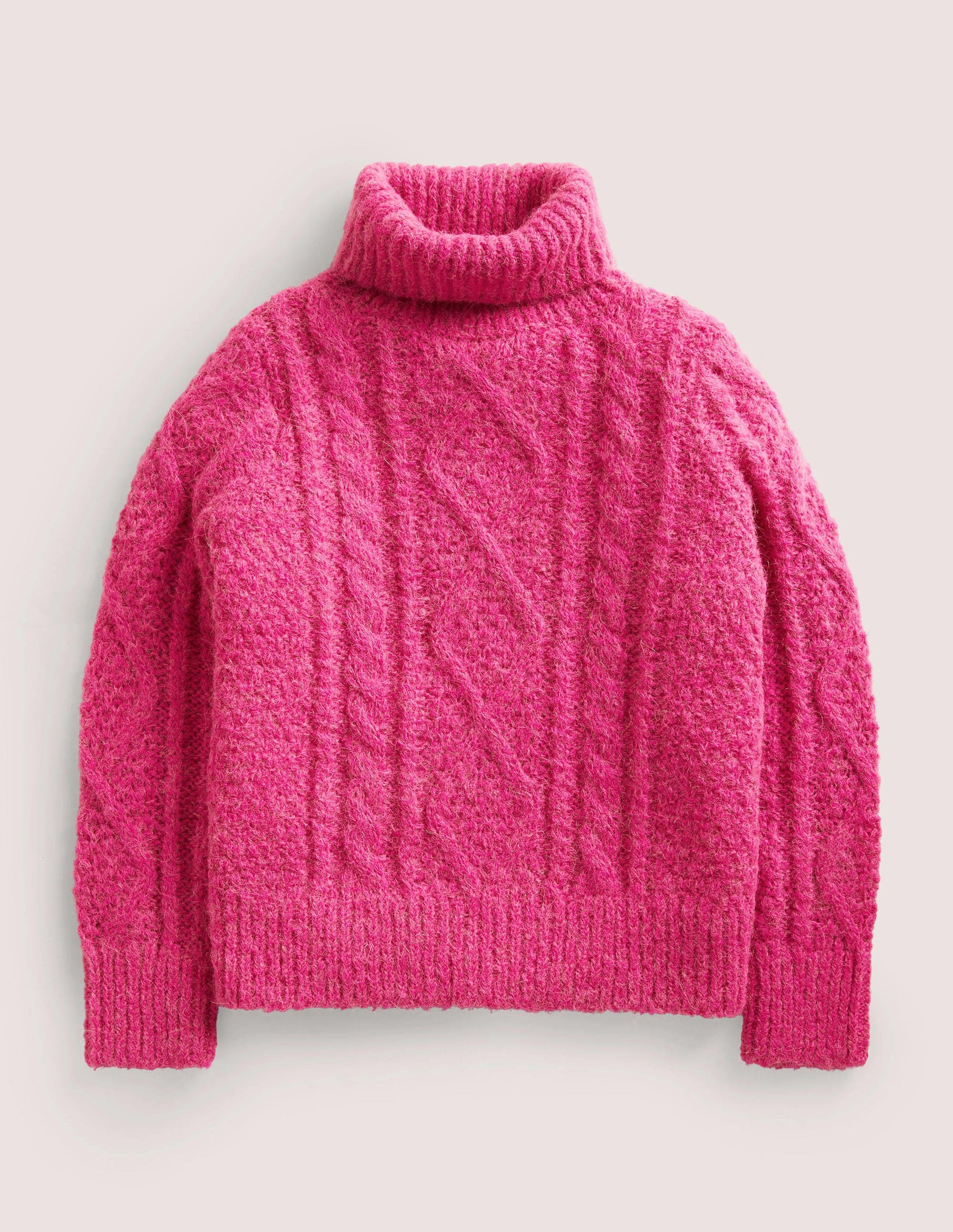 Chunky Cable Roll Neck Sweater-Shocking Pink Cable-1