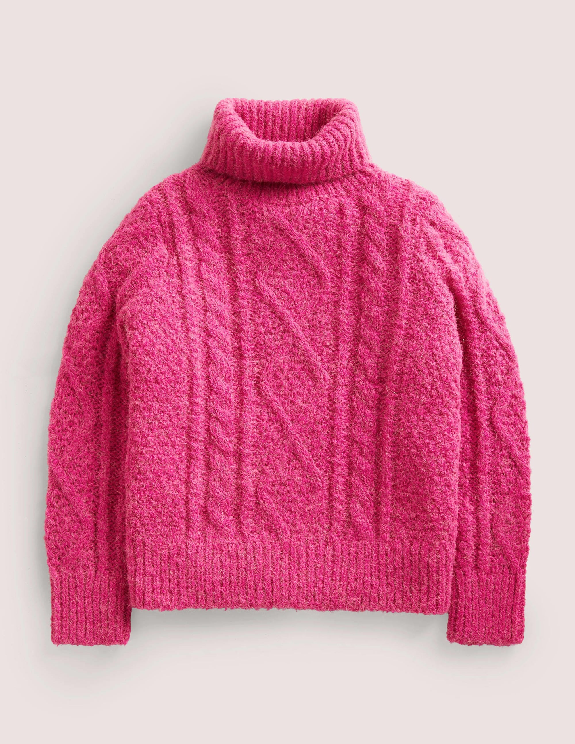 Chunky Cable Roll Neck Sweater-Shocking Pink Cable - Image 1