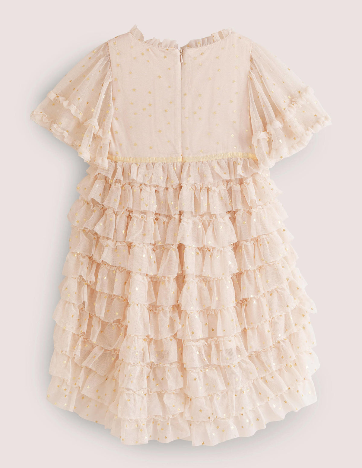 Ivory Gold Star Print Ruffle Tulle Party Dress-Sandpiper Pink Gold Stars-2