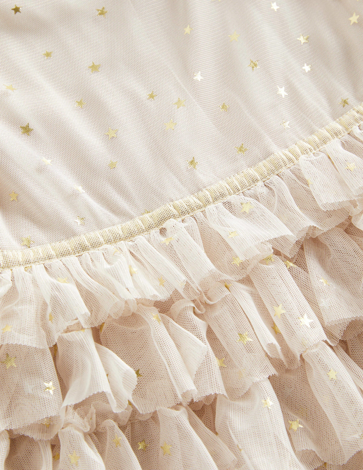 Ivory Gold Star Print Ruffle Tulle Party Dress-Sandpiper Pink Gold Stars-3