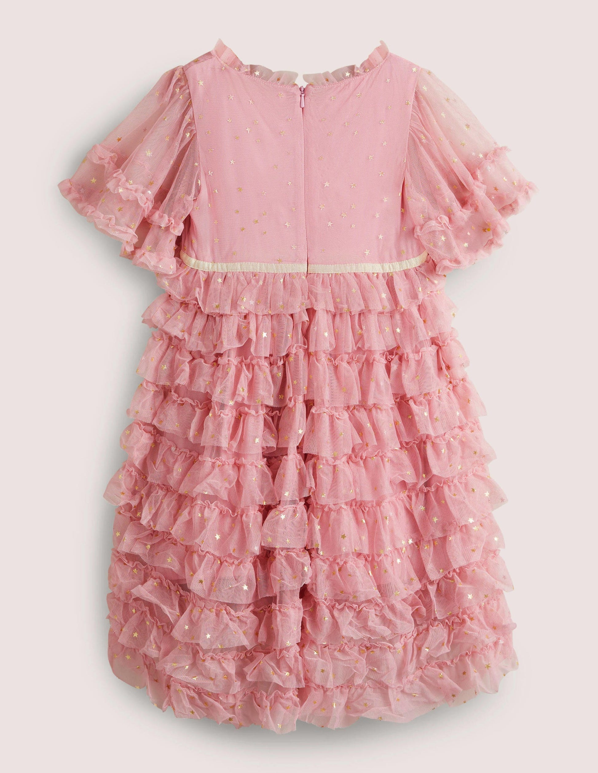 Pink Gold Star Print Ruffle Tulle Party Dress-Cameo Pink-2