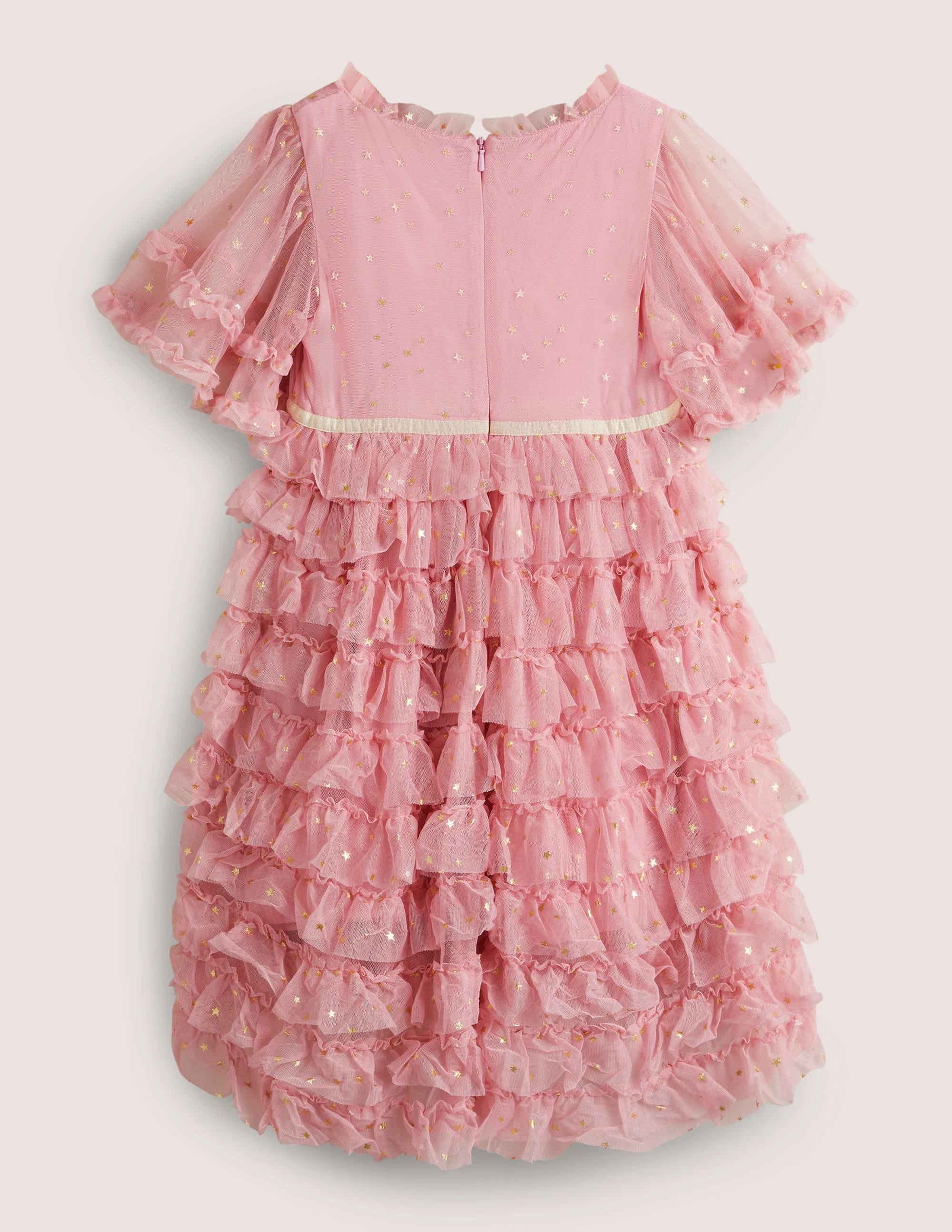 Pink Gold Star Print Ruffle Tulle Party Dress-Cameo Pink - Image 2