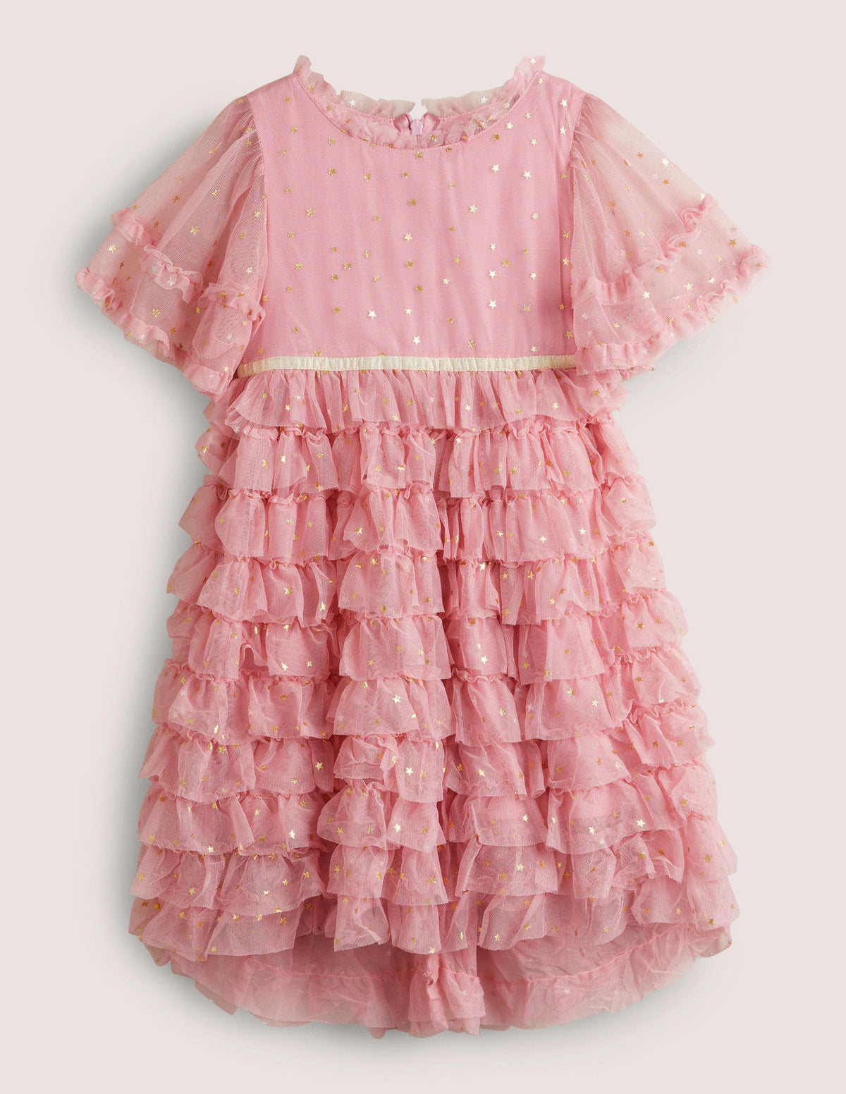 Pink Gold Star Print Ruffle Tulle Party Dress-Cameo Pink - Image 1