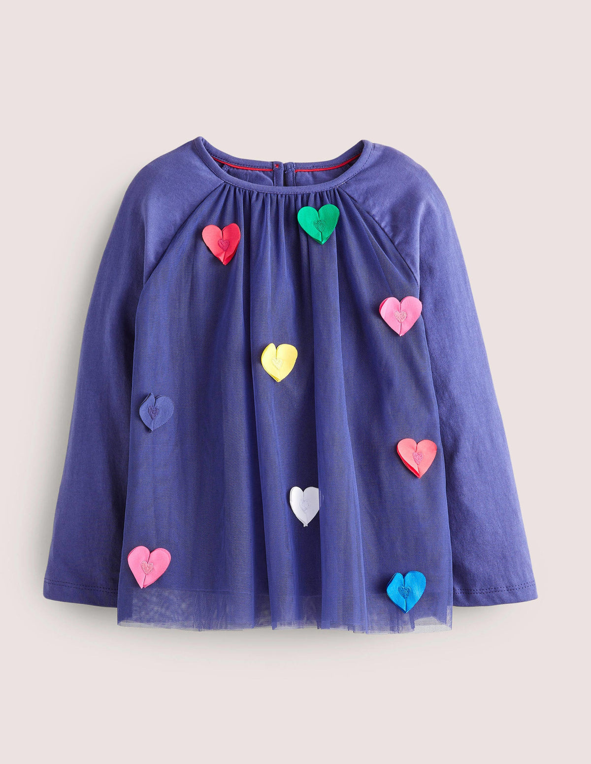 Appliqué Tulle Top-Starboard Blue Flutter Hearts - Image 1