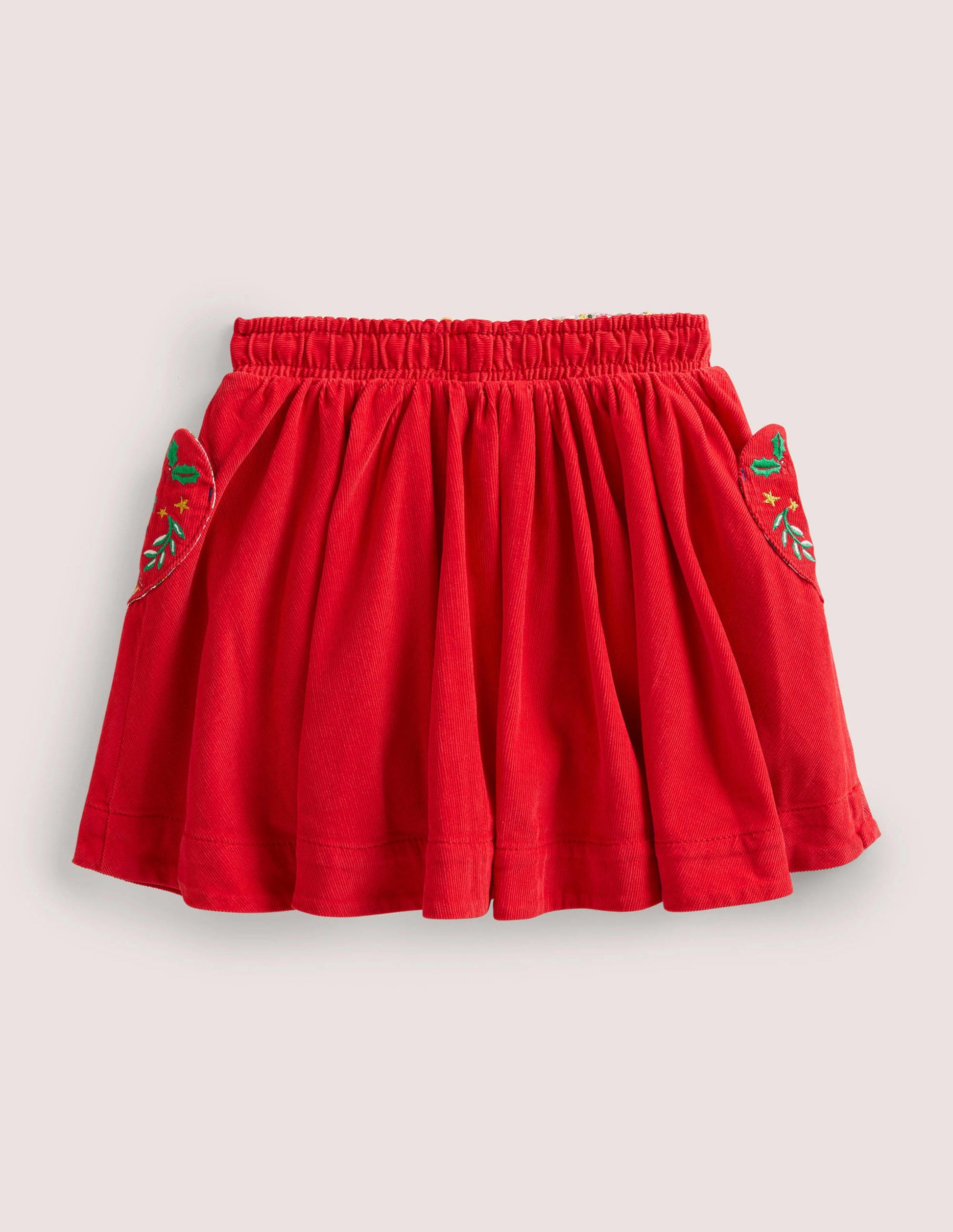 Embroidered Woven Twirly Skirt-Rockabilly Red Embroidery-2