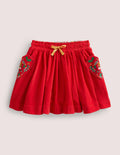Embroidered Woven Twirly Skirt-Rockabilly Red Embroidery