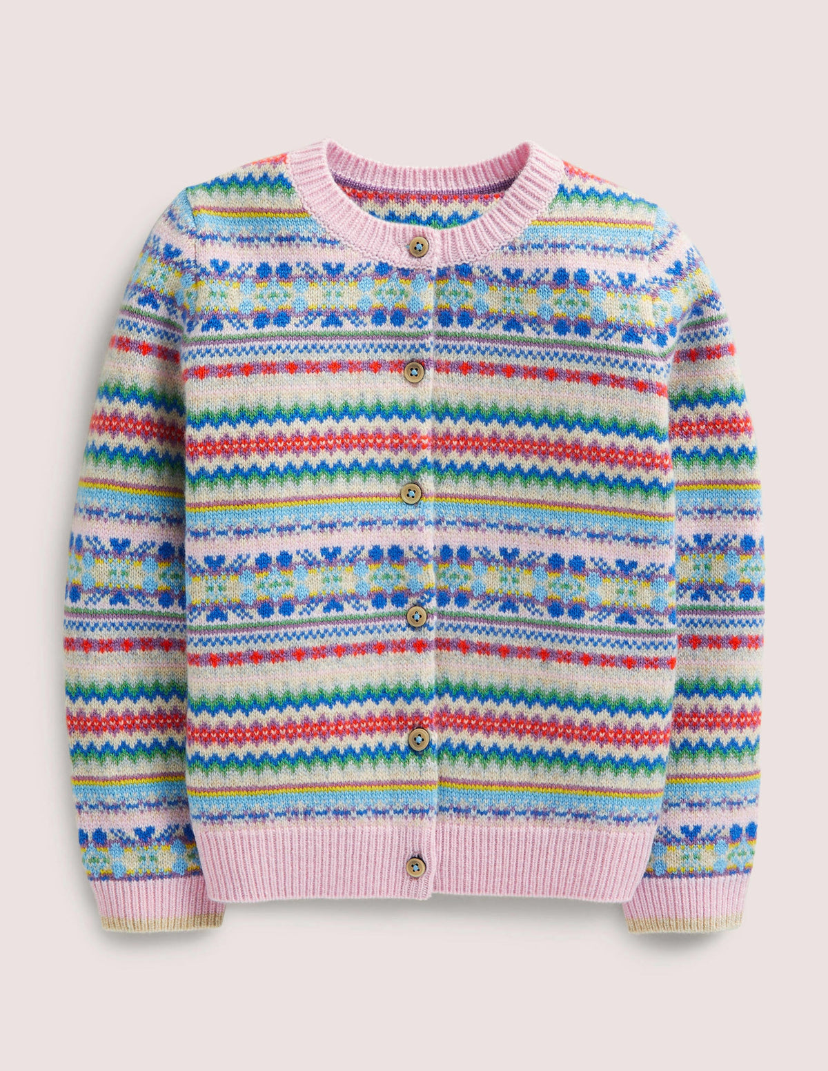 Pink Fair Isle Cashmere Cardigan-Boto Pink, Multi Fair Isle-1