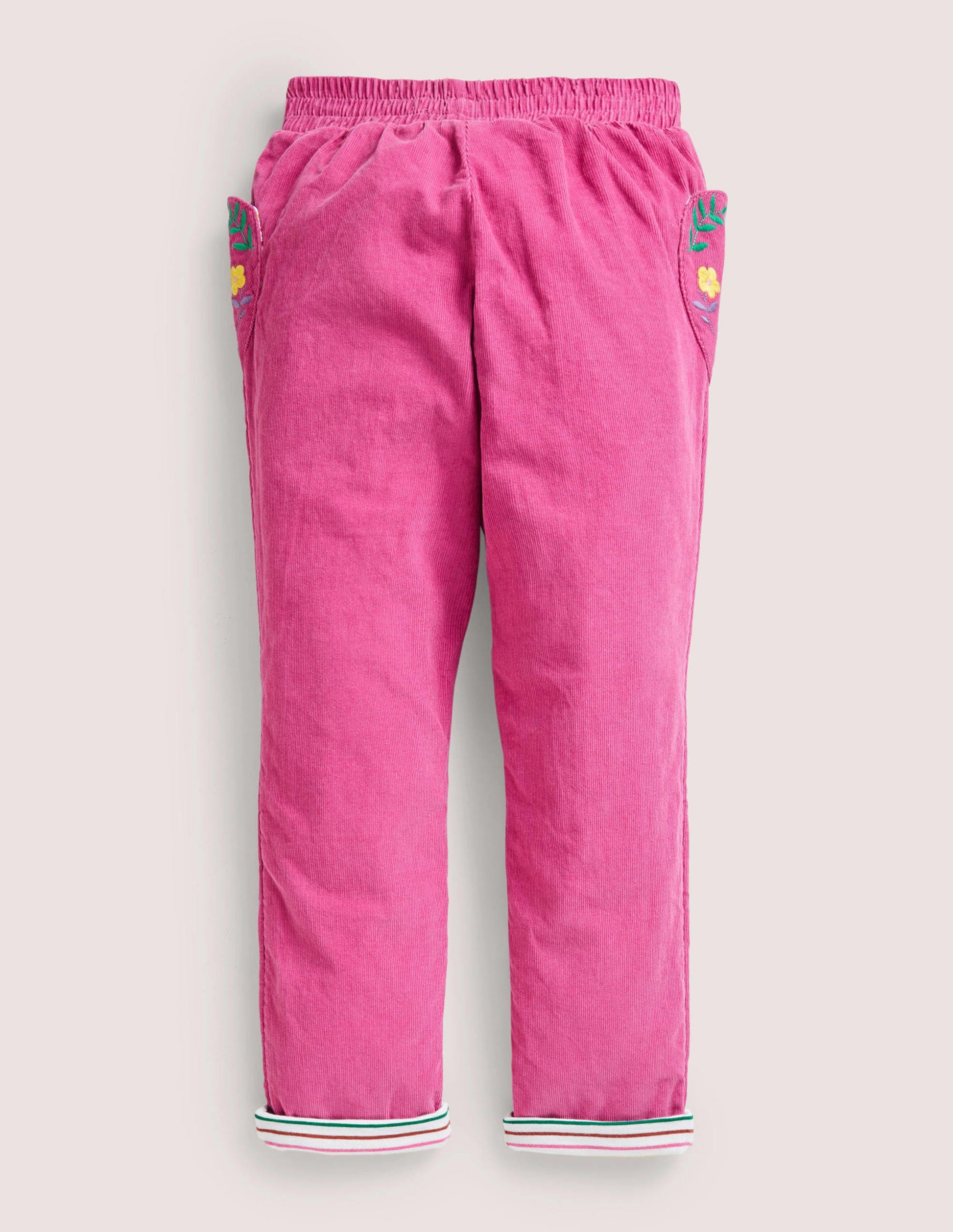 Lined Pull-on Cord Pants-Shocking Pink Embroidery-2
