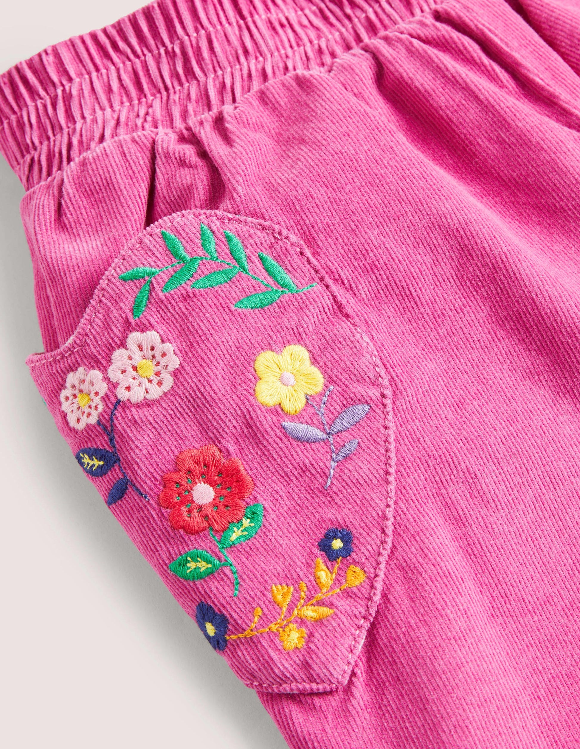 Lined Pull-on Cord Pants-Shocking Pink Embroidery-3