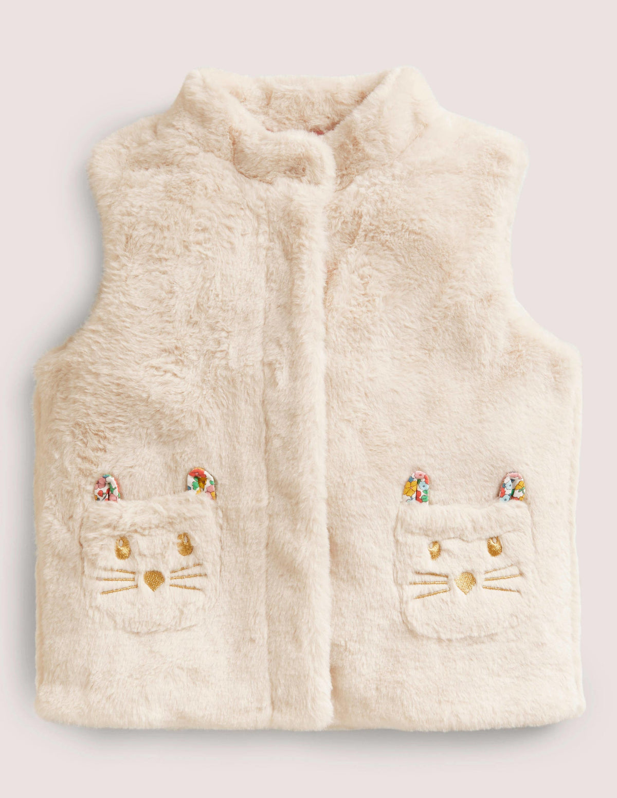 White Faux Fur Gilet with Cat Pockets-Oatmeal-1
