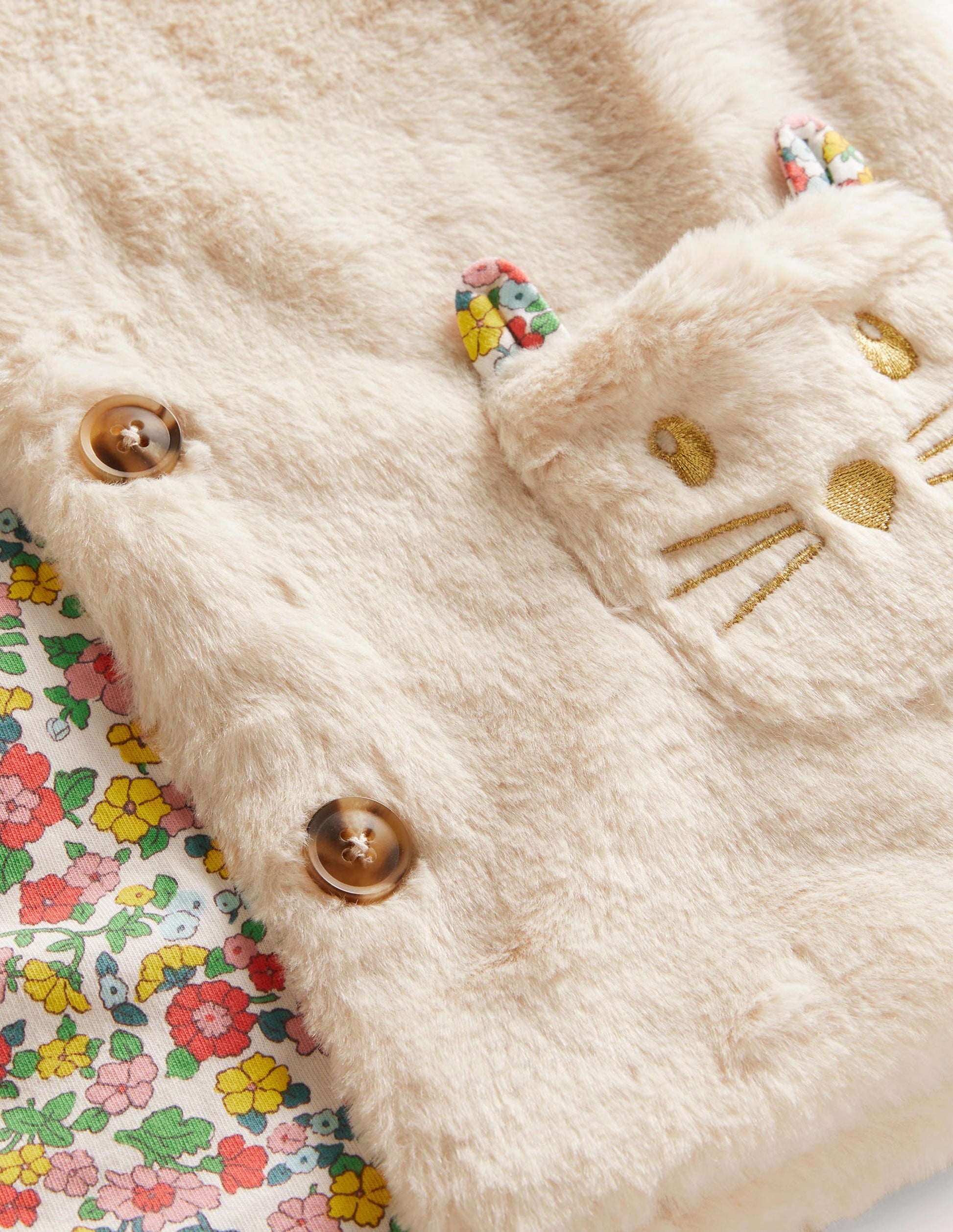 White Faux Fur Gilet with Cat Pockets-Oatmeal-3