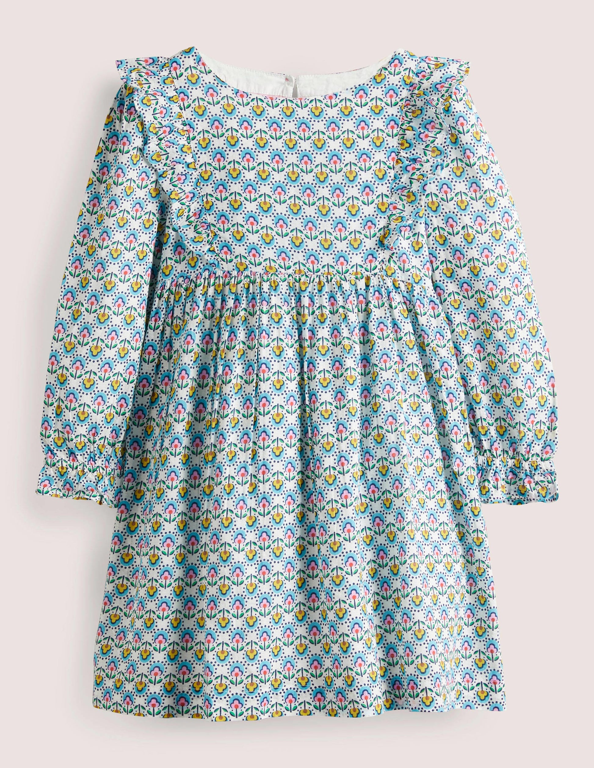 Frill Tiered Woven Dress-ivory pretty bud-1