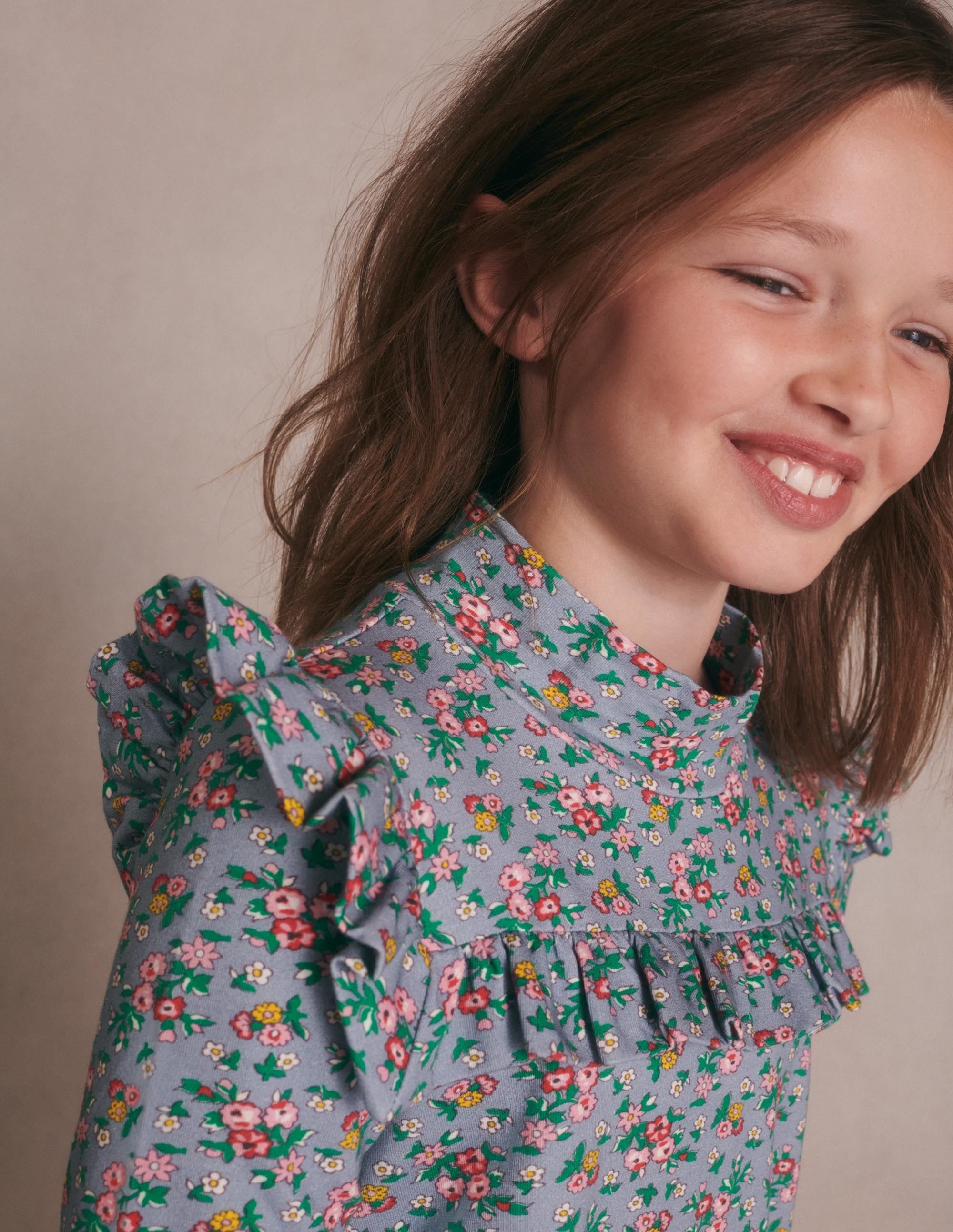 Roll Neck Midi Dress-Dusty Blue Flower Bouquet - Image 5