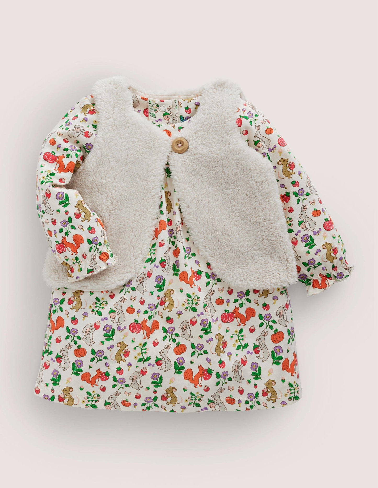 Dress and Gilet Set-Ivory Woodland Friends