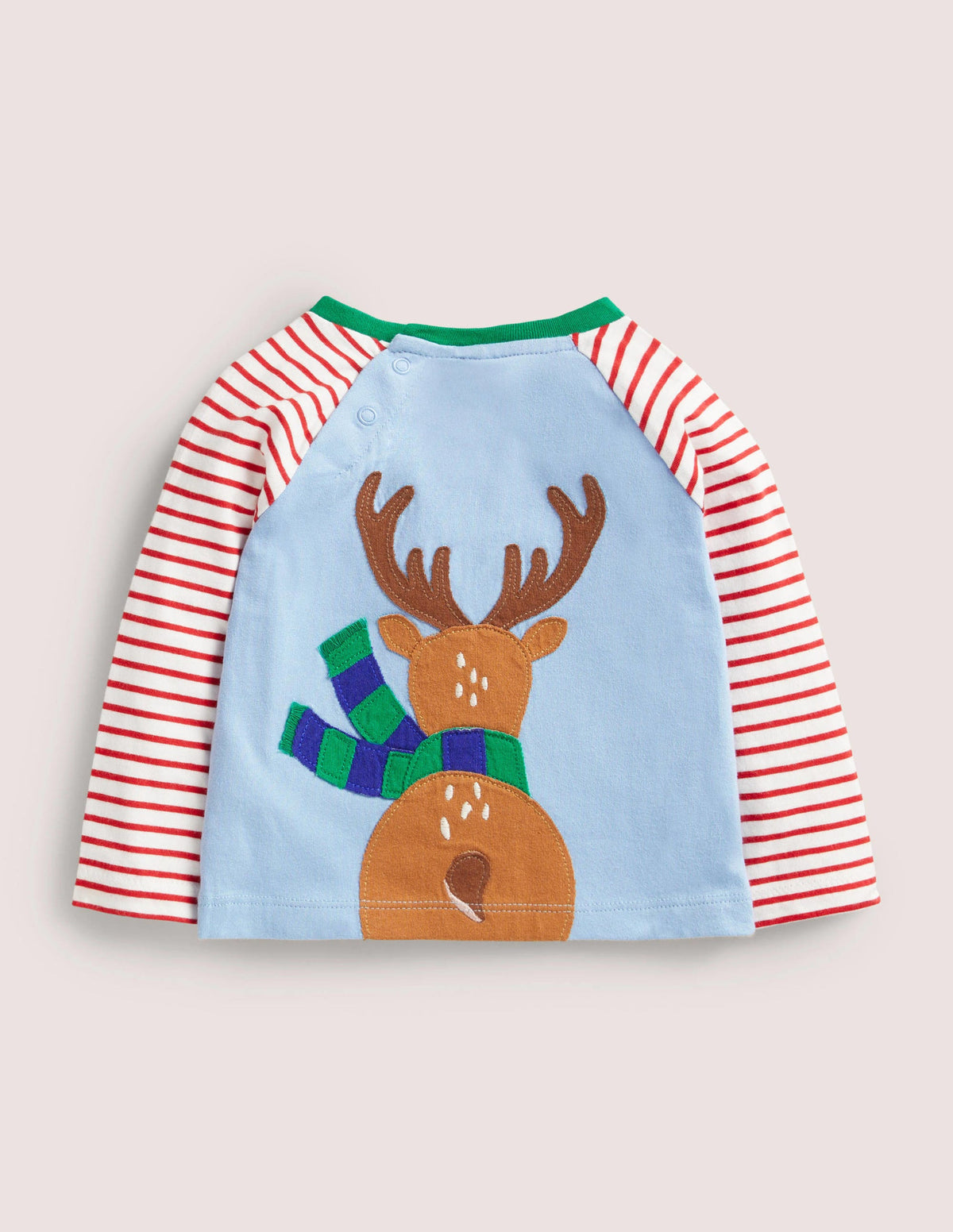 Front & Back Appliqué T-shirt-Dusty Blue Reindeer - Image 2