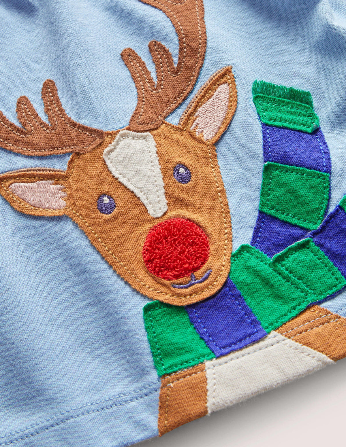 Front & Back Appliqué T-shirt-Dusty Blue Reindeer - Image 3