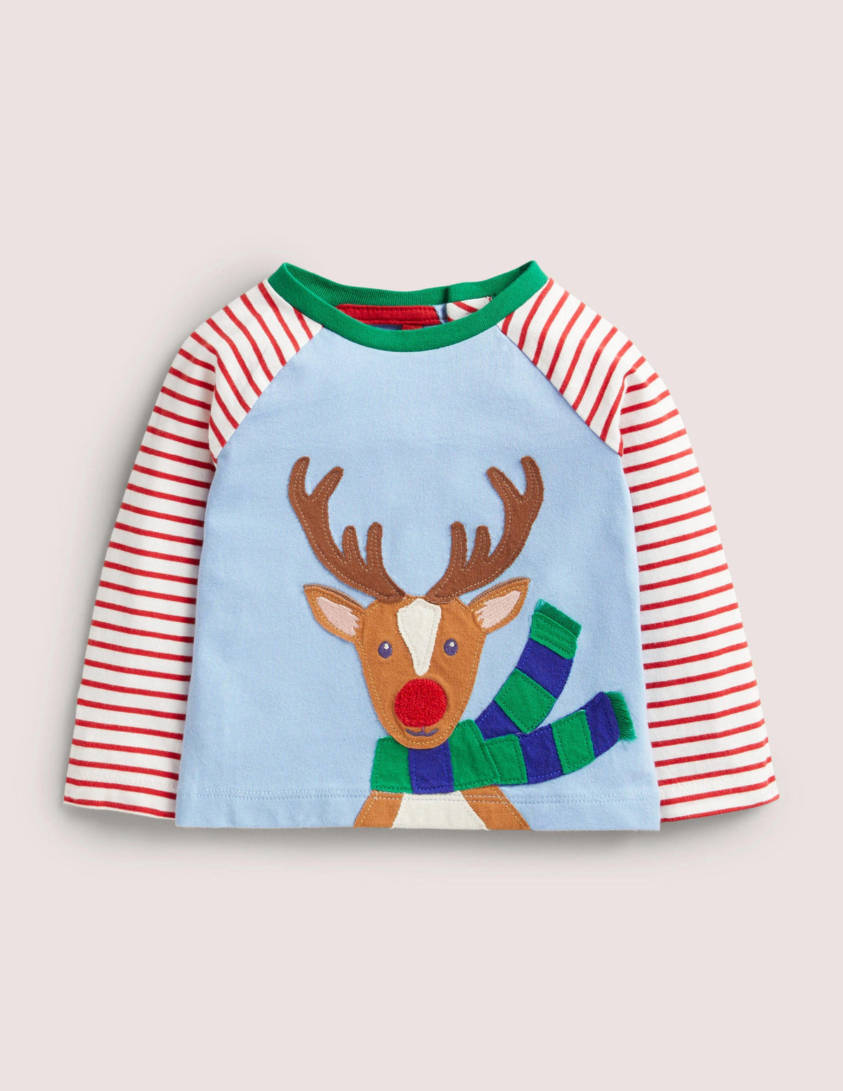 Front & Back Appliqué T-shirt-Dusty Blue Reindeer-1