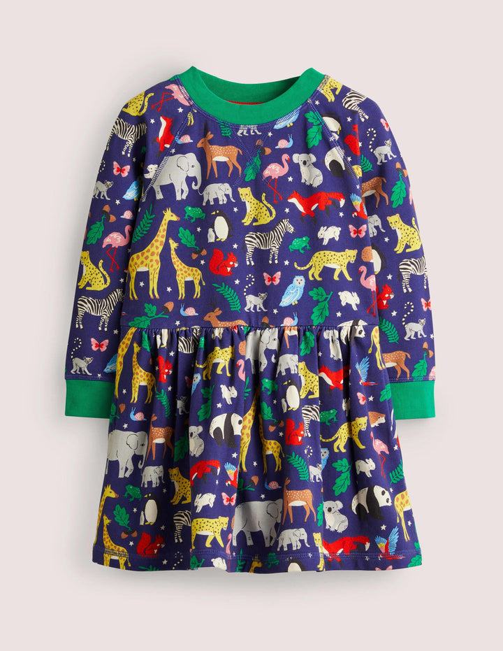 Jersey Sweatshirt Dress-Starboard Blue Global Animals