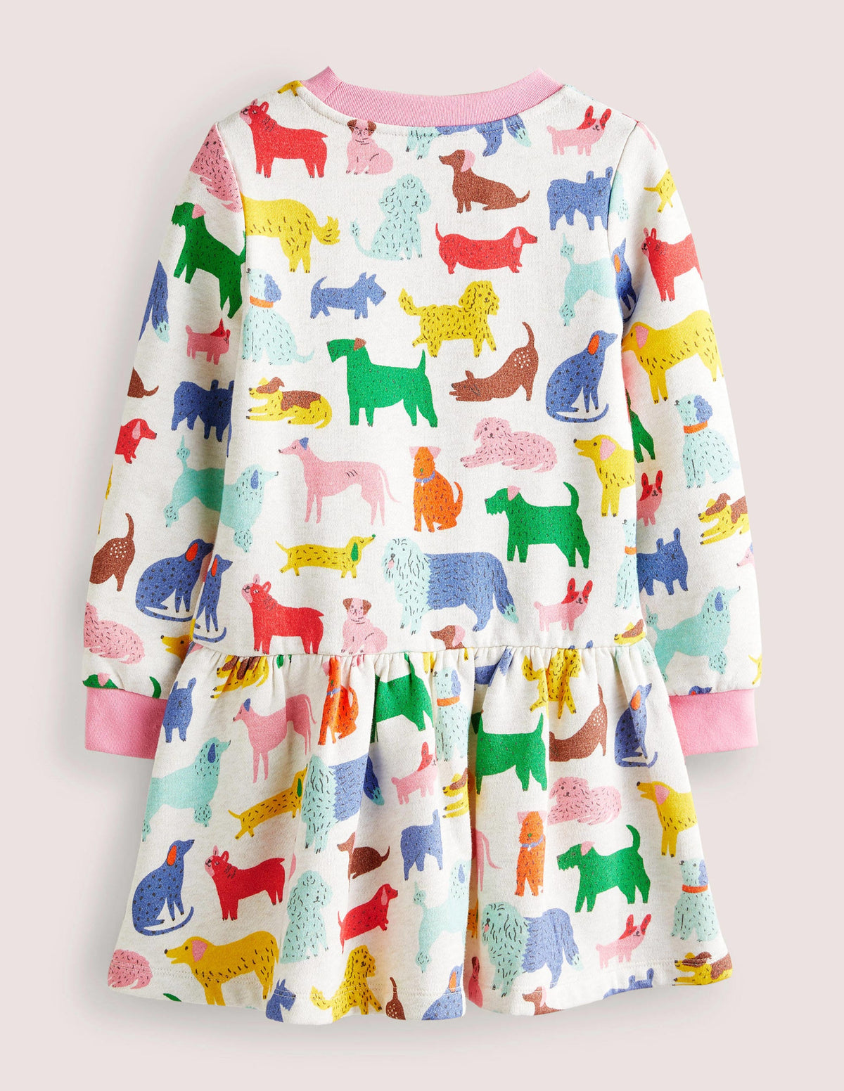 Cosy Printed Sweatshirt Dress-Oatmeal Marl Playful Pups - Image 2