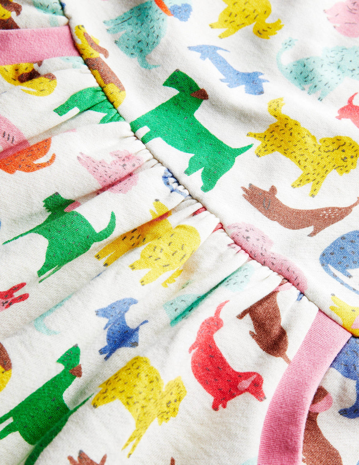 Cosy Printed Sweatshirt Dress-Oatmeal Marl Playful Pups-3