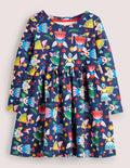 Long Sleeve Fun Jersey Dress-College Navy Folk Fairies