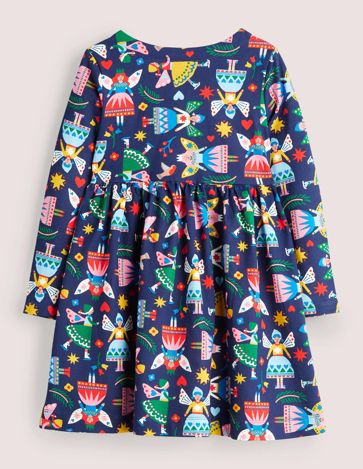 Long Sleeve Fun Jersey Dress-College Navy Folk Fairies - Image 2
