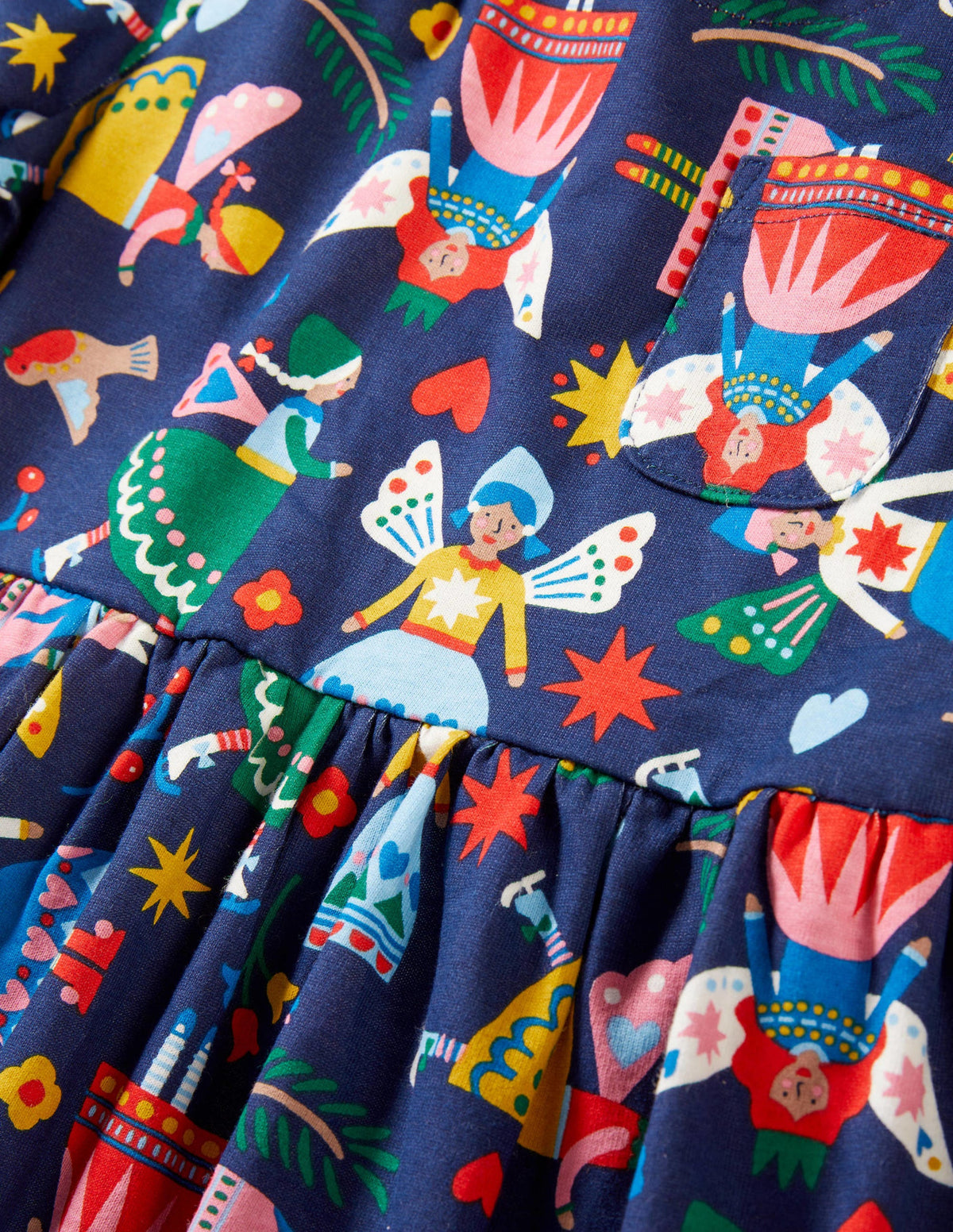 Long Sleeve Fun Jersey Dress-College Navy Folk Fairies - Image 3