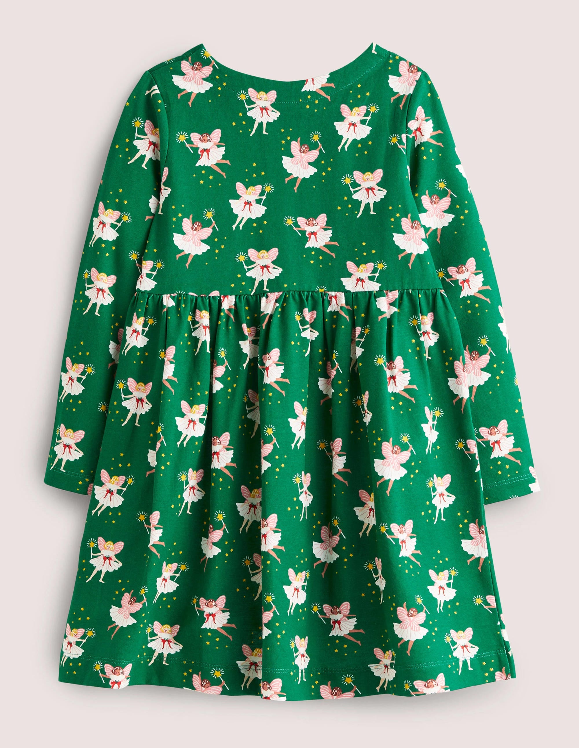 Long Sleeve Fun Jersey Dress-Shady Glade Green Fairies - Image 2