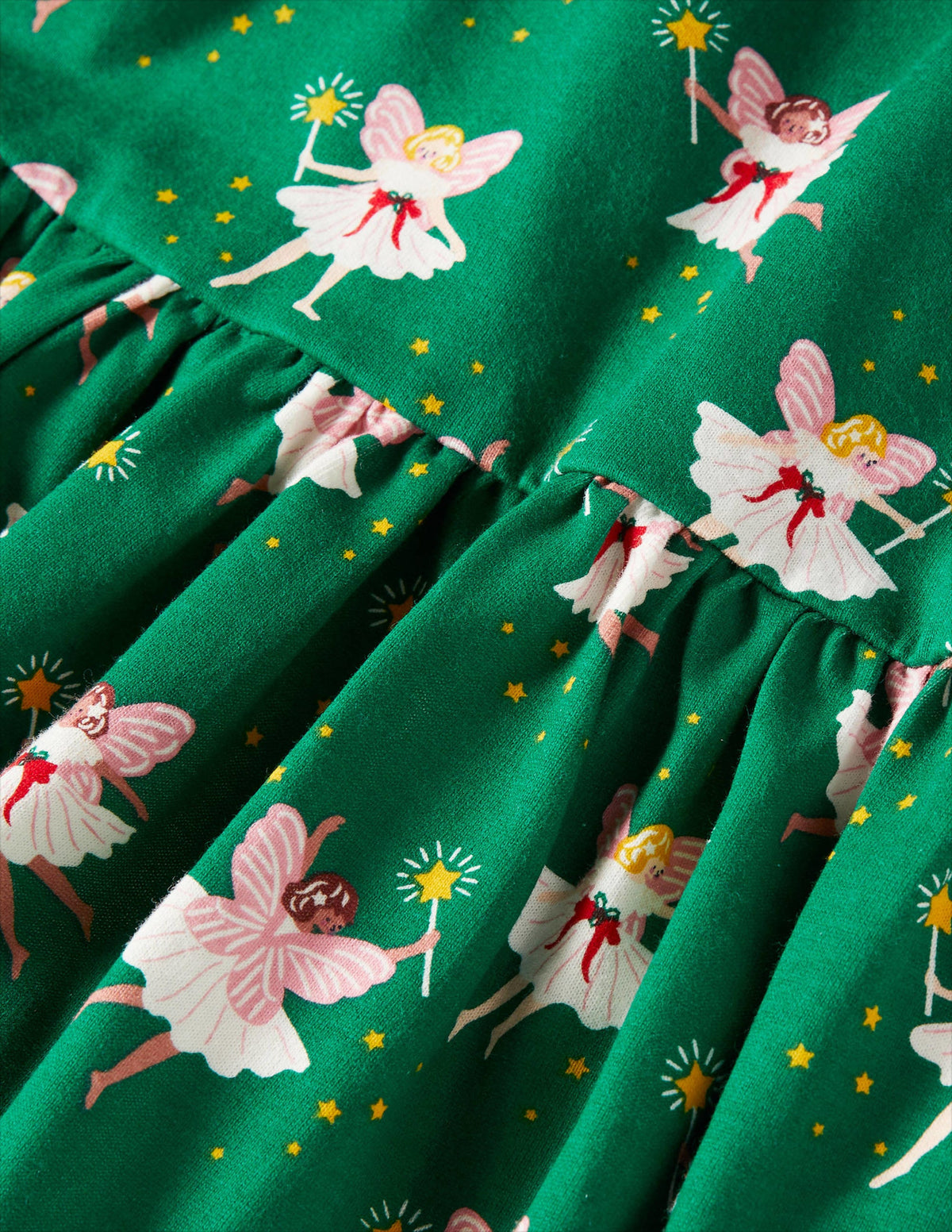 Long Sleeve Fun Jersey Dress-Shady Glade Green Fairies - Image 3