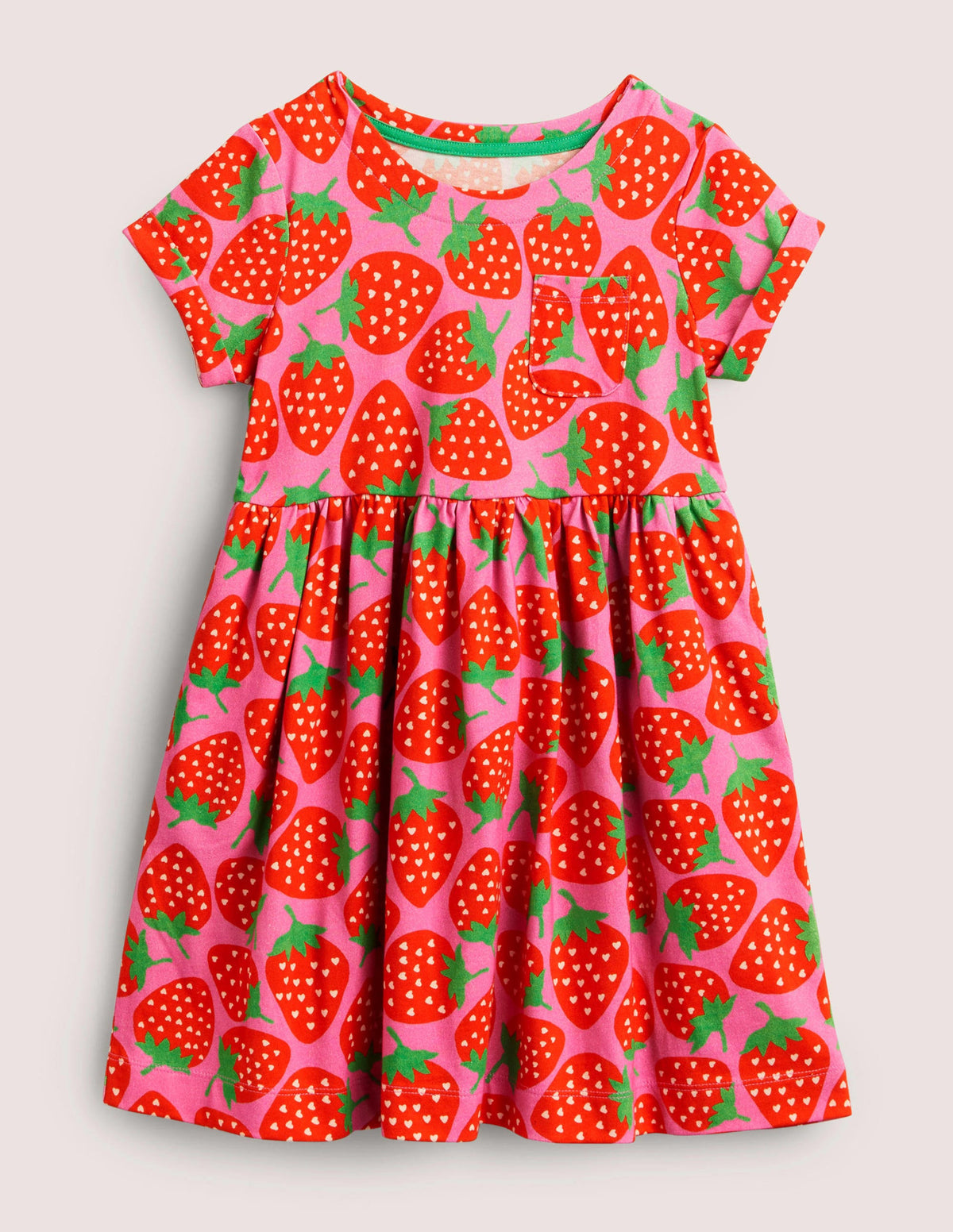 Short Sleeve Fun Jersey Dress-Tickled Pink Strawberries - Image 1