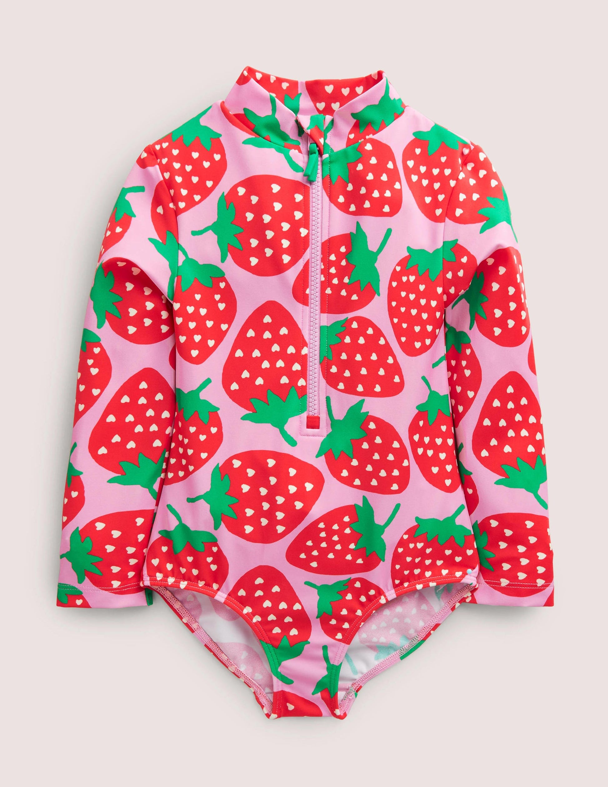 Long-sleeved Swimsuit-Tickled Pink Strawberries-1