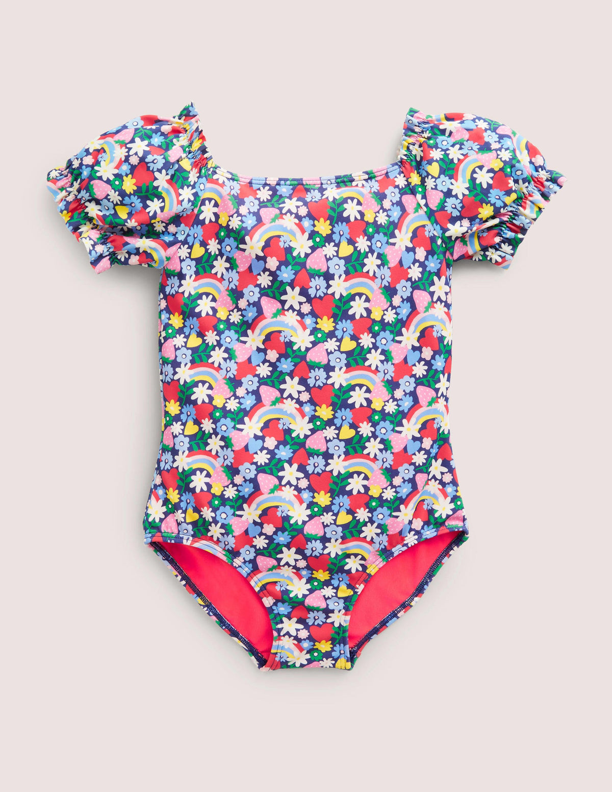 Puff Sleeve Printed Swimsuit-Starboard Rainbow Ditsy-2