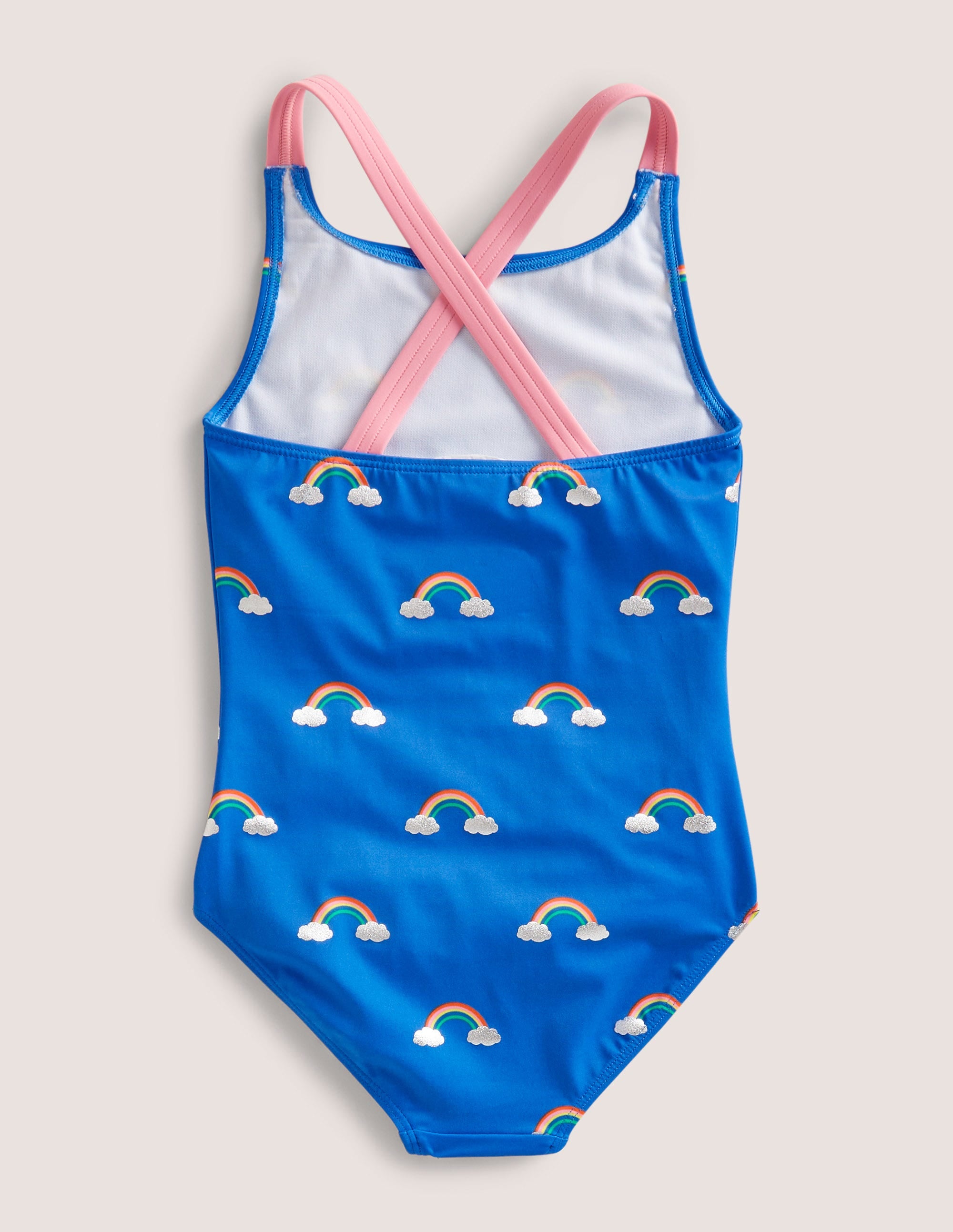 Cross-back Printed Swimsuit-Cabana Blue Rainbow Clouds - Image 2